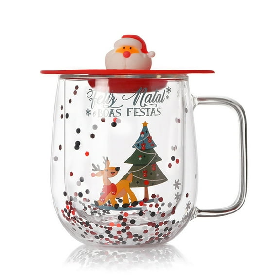 EXCIXING Holiday Seasonal Coffee Mugs Insulated Glass Cup for Coffee Hot Chocolate