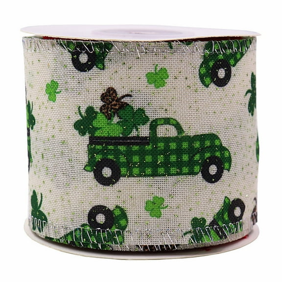 EXCIXING St. Patrick's Day Ribbon 5 /10 Yards Irish Clover Hat Shamrock Ribbons for Wrapping Gift Making Crafts Sewing Party Decoration Supplies