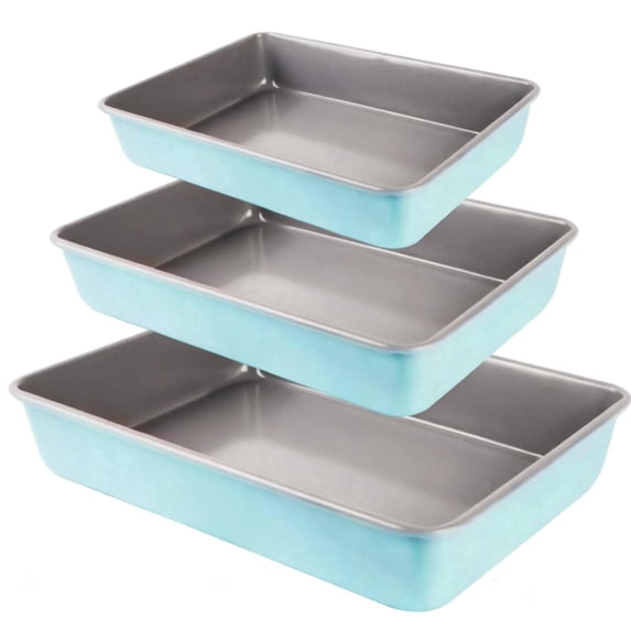 EXERAUO 3-piece Blue nonstick carbon steel baking pans set, 8/10/13 inch rectangle cake pans