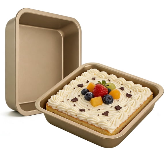 EXERAUO 8 x 8 Cake Pan, 2 Pack Nonstick Square Baking Pan, 8 in Brownies Cakes Pan Easy Clean & Dishwasher Safe