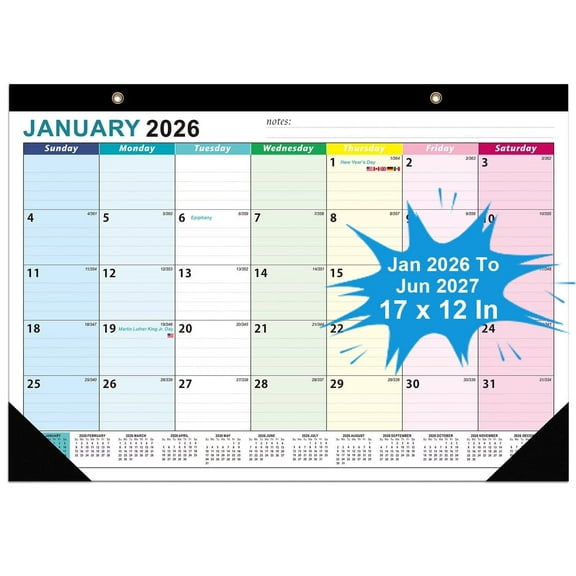 EXERAUO Desk Calendar 2026 2027, Large 17" x 12" Wall/Desktop Calendar (Jan 2026Jun 2027), Ink-Bleed Resistant for Office, Home, School