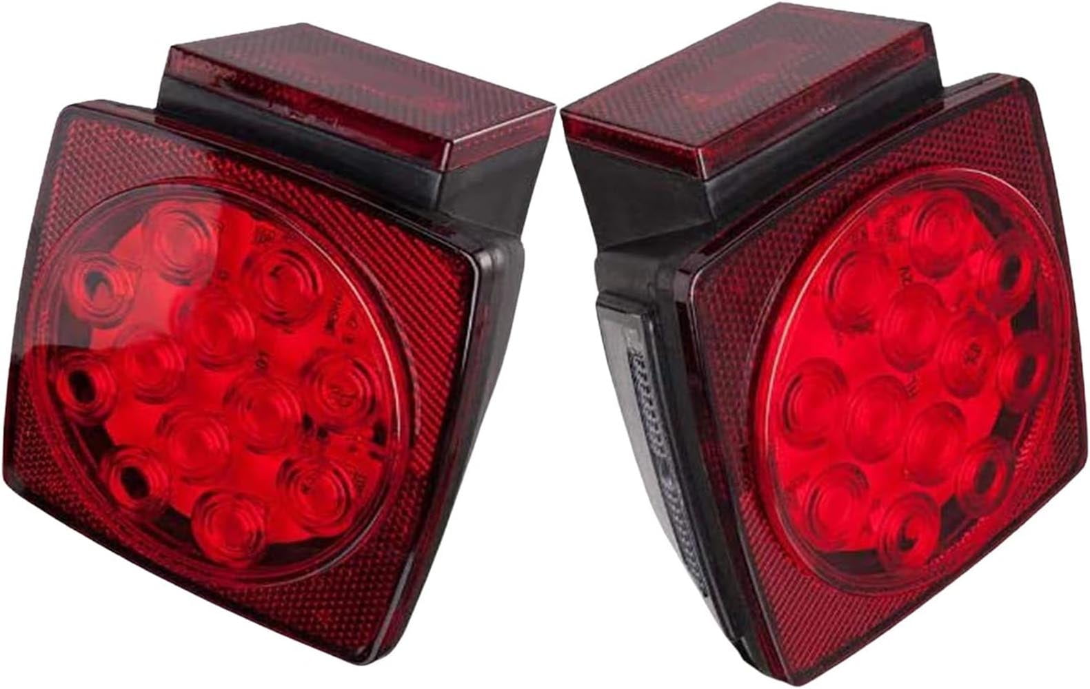 EXERAUO Trailer Tail Lights, Square Boat Trailer Lights Led Submersible Kit, Stop Turn Tail License Brake Running Light for Boat Truck RV Trailers Under 80" (2 Pack)