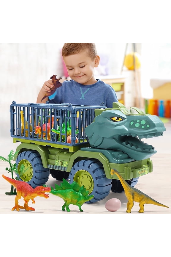 EXERCISE N PLAY Dinosaur Transport Truck Playset Toys with 3 Dino Figures, Large Tyrannosaurus Vehicle Carrier Car Toys for Boys Ages 3+