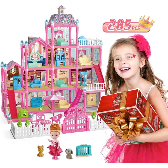EXERCISE N PLAY Dream Princess Dollhouse, 12 Rooms, Pink, for Girls Age 3-8