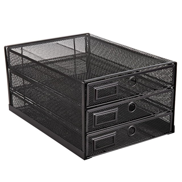 EXERZ Wire Mesh Desk Organizer 3 Drawer Sorter Black