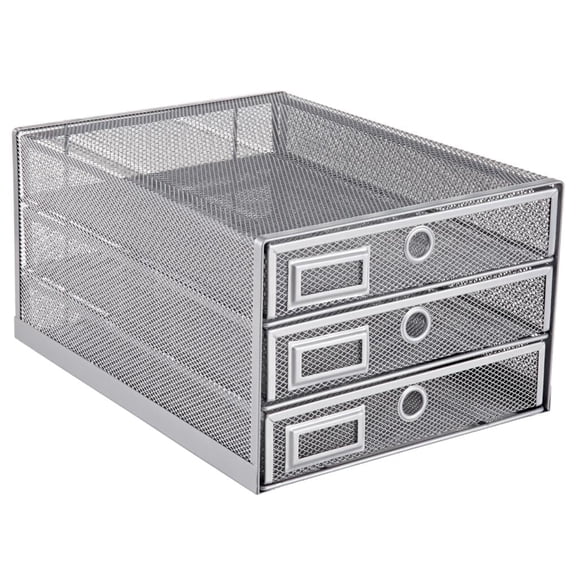 EXERZ Wire Mesh Desk Organizer 3 Drawer Sorter - Silver