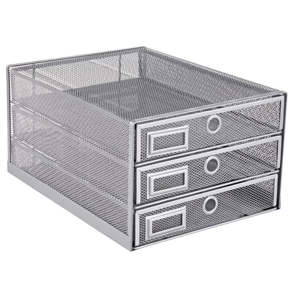 EXERZ Wire Mesh Desk Organizer 3 Drawer Sorter Silver