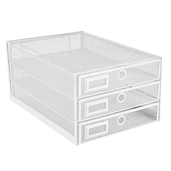 EXERZ Wire Mesh Desk Organizer 3 Drawer Sorter - White