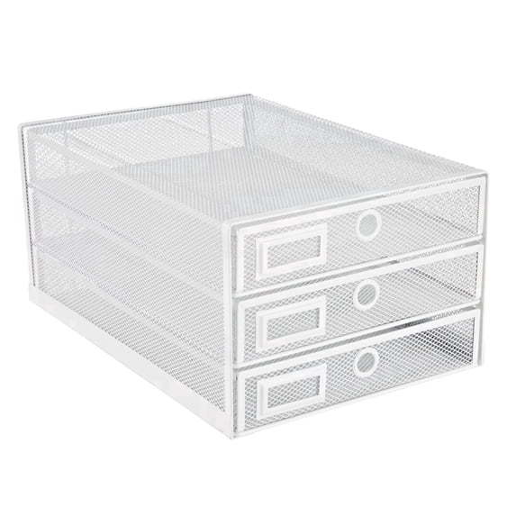 EXERZ Wire Mesh Desk Organizer 3 Drawer Sorter - White