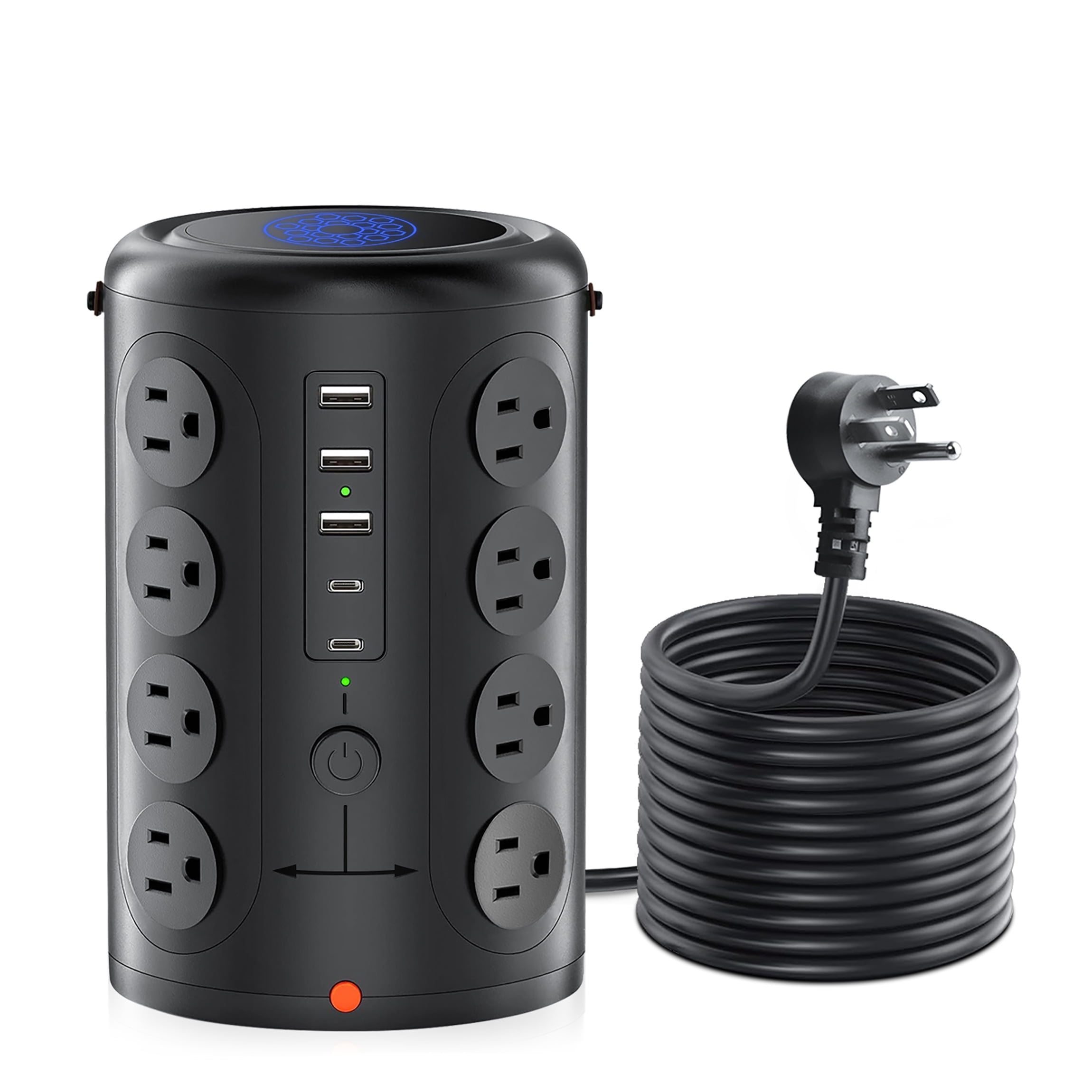 Black Heavy Duty Tower Power Strip with 16 Outlets and 5 USB Ports