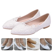 EXHUMKY Womens White PU Wedding Flats, Comfortable Elegant Bridal Shoes for Outdoor, Casual, and Special Occasion Wear, 1 Pair