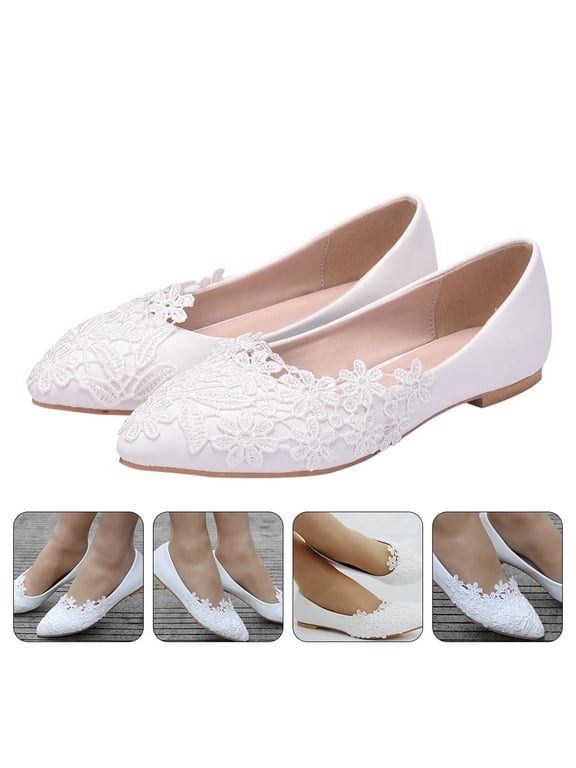 Women's White PU Wedding Flats, Comfortable Elegant Bridal Shoes for Outdoor, Casual, and Special Occasion Wear, 1 Pair