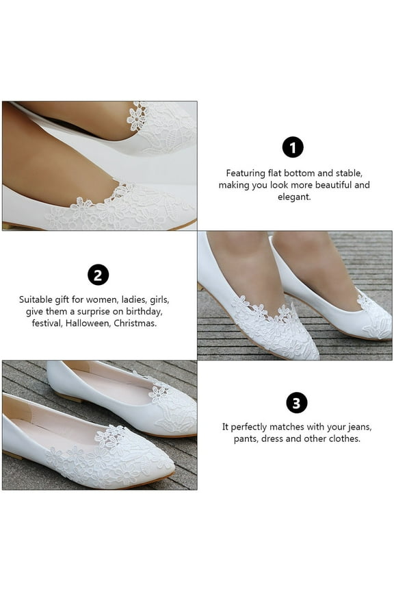 Women's Elegant Wedding Shoes, 1 Pair White Flats with Non- PU Sole, Comfortable Dress Shoes for Brides