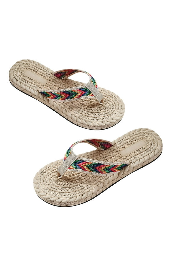 1 Pair Casual Straw Weave Sandals with Rubber Sole for Comfortable Wear and Leg Elongation Effect