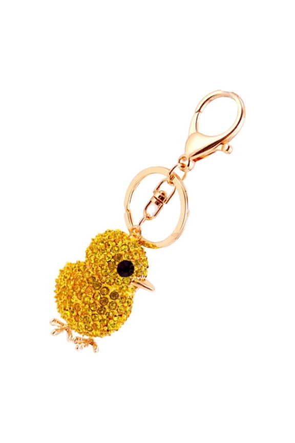 1Pc Chic Yellow Chicken Keychain Rhinestone Inlaid Bag Ornament for Decoration Use