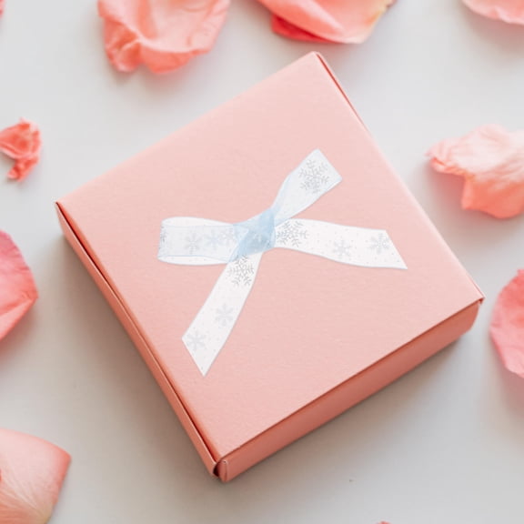 EXHUMKY 1 Roll Snowflake Tulle Ribbon Sky Blue Fabric For Present Wrapping Winter Season