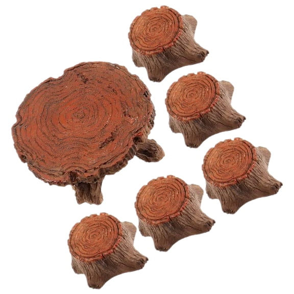 EXHUMKY Mini Tree Stump Decor Fairy Garden Decoration Accessories Brown Resin 1 Set