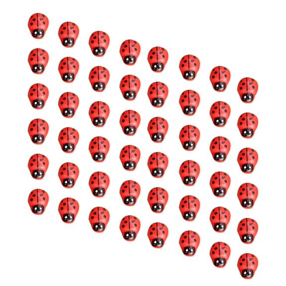 EXHUMKY 100Pcs Red Simulated Ladybug Statues Wooden Lawn Decor for Home