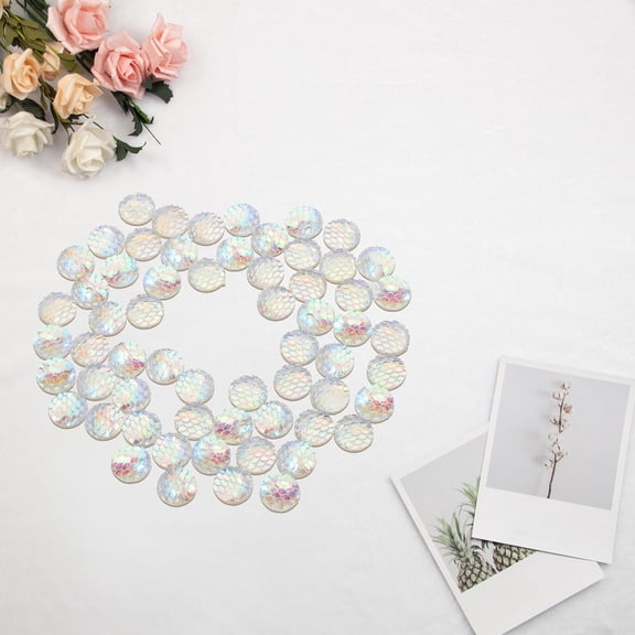 EXHUMKY 100Pcs White Resin Mermaid Scale Flatback Cabochons with Ab Coating for DIY Jewelry Supplies