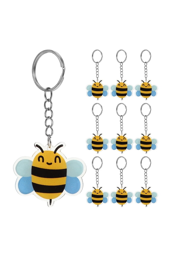 10Pcs Cute Design Cartoon Bee Keyring for and Bee Themed Events