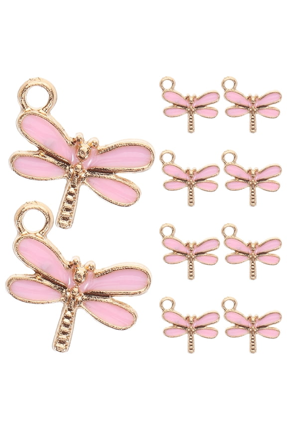 10Pcs Pink Dragonfly Charms Zinc Alloy Durable Lightweight Pendants for Jewelry Accessories