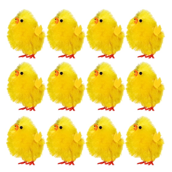 EXHUMKY 12Pcs Durable Yellow Plush Chick Figurines for Easter Decoration Indoor and Outdoor Use