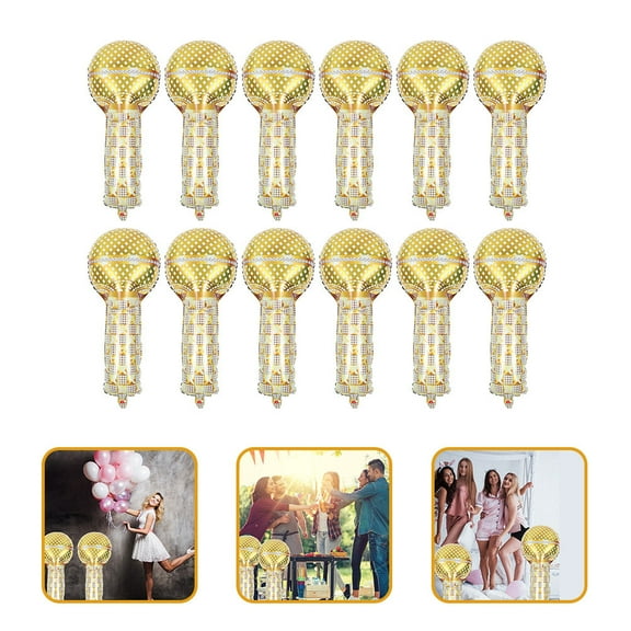 EXHUMKY 12Pcs Golden Inflatable Microphones Balloon for 90s Party Decorations Aluminium Film Material