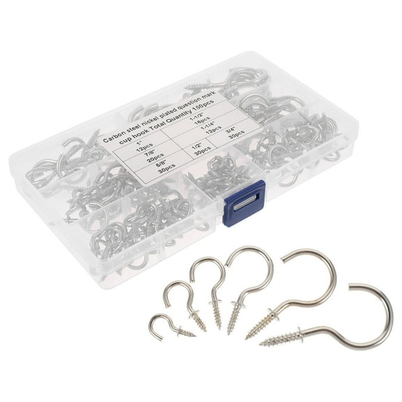 EXHUMKY 150-Piece Screw Hook Assortment Kit with Nickel Plating for Indoor and Outdoor Use, Ideal for Kitchen Utensils and More