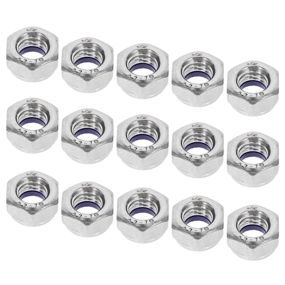 EXHUMKY 15Pcs Nylon Insert Nut Plated Silver High Strength Fastening 304 Stainless Steel and Nylon for Metalworking