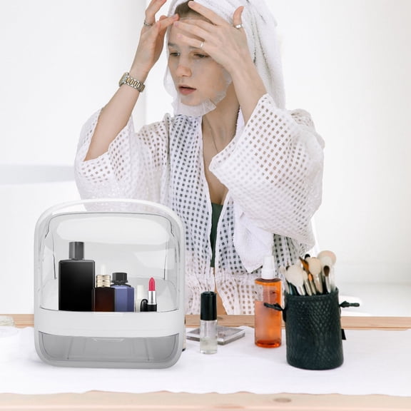 EXHUMKY 1Pc White Makeup Storage Container Sturdy Cosmetics Case for Dressing Table and Desktop