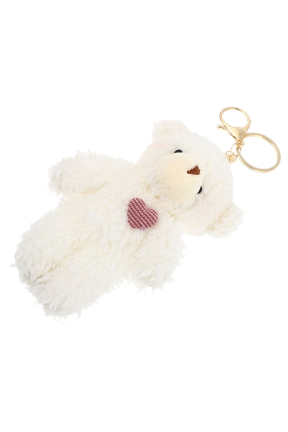 White Plush Stuffed Bear Keychain Soft Key for Backpack Handbag Car Keys