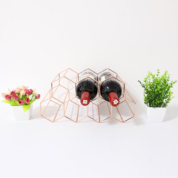 EXHUMKY 1Pack Bottle Display Rack Wine Rack Iron Geometric Design for Lovers Anniversary