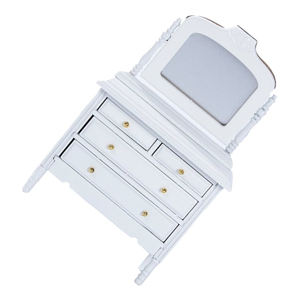 EXHUMKY 1Pack Mini Furniture for Dollhouse White Wood Dressing Cabinet for Realistic Decor