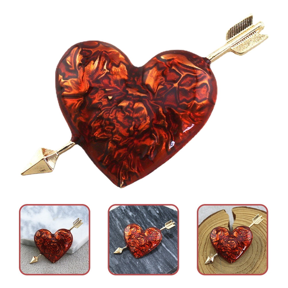 AUGTIGER Heart Brooch Pin - Silver & Pink Crystal Zircon Fashion Jewelry - View #5