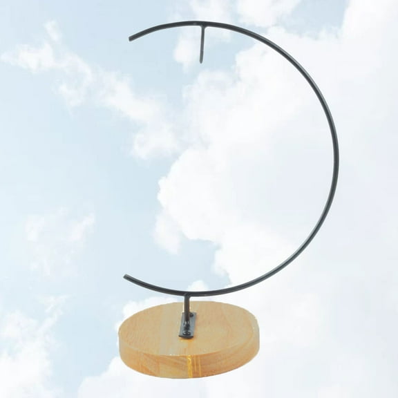 EXHUMKY Desktop Iron Rack with Thick Wooden Base Light Brown for Hanging Glass Terrarium Display