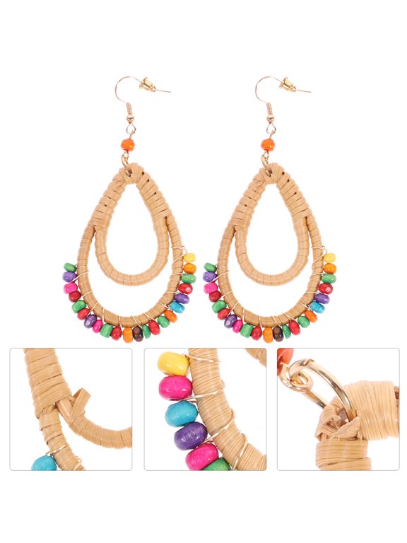 Women's Plastic Bead Earrings, Multi-Color, 1 Pair, Stylish Daily Wear Jewelry Accessories
