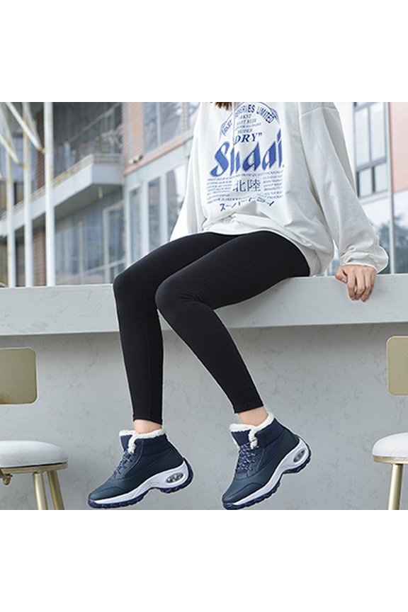 1Pair Fashion Snow Boot Blue Plush Lined Anti Skid Sole Comfortable Winter Footwear