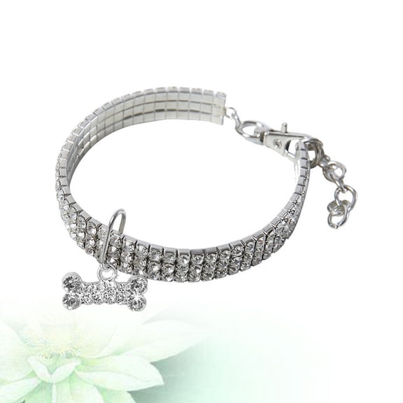 EXHUMKY 1Pc White Rhinestone Dog Collar with Bone Pendant Elastic Comfortable Pet Neckchain