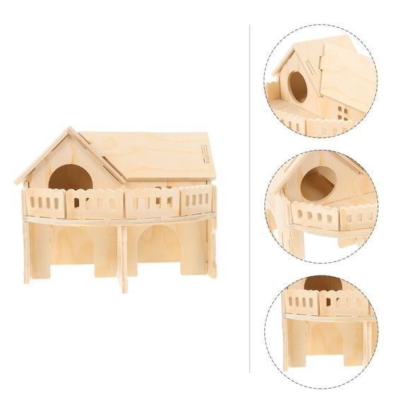 EXHUMKY Hamster Hideout Wooden Hamster Sleeping Nest Brown 1Pcs 7.07X5.89X5.50in