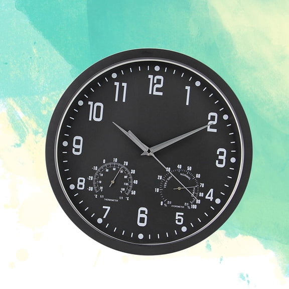 EXHUMKY Black Silent Sweep Wall Clock with Temperature and Humidity Display, Stylish Quartz Movement for Home and Office