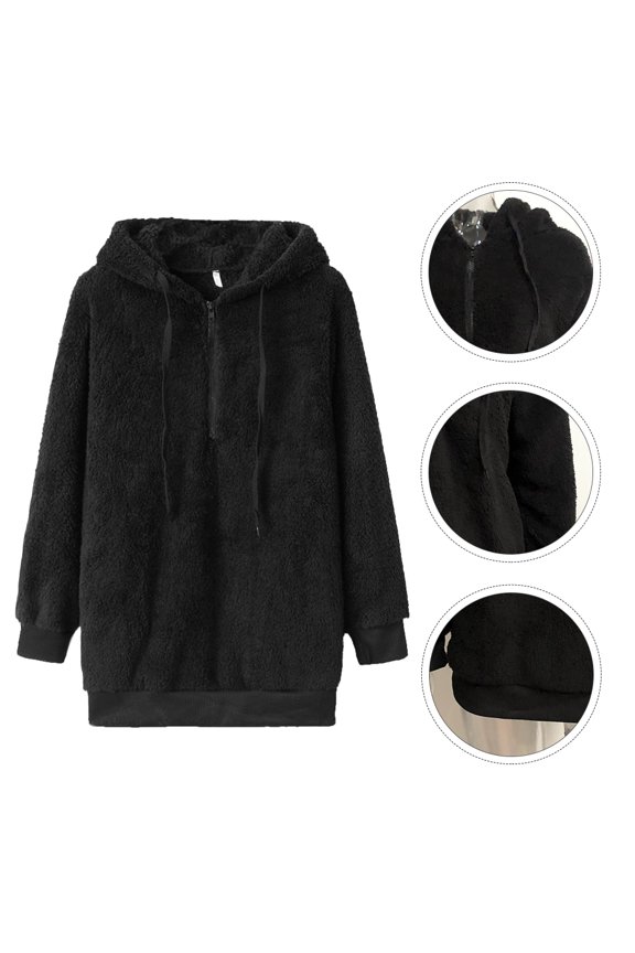 1Pcs Tunic Hoodie Women Polyester Black for Comfortable Street Style
