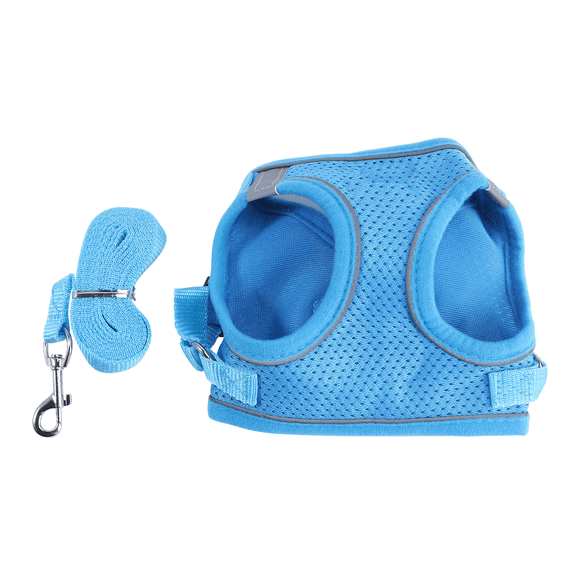 EXHUMKY 1Set Blue Pet Vest Harness Set Reflective Dog Chest Strap Breathable Comfortable