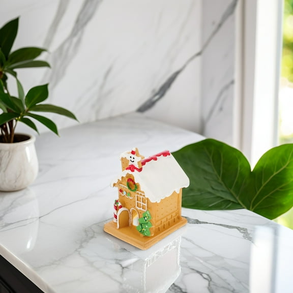 EXHUMKY Micro Lighting House Decorative Small House Yellow Resin 1Set