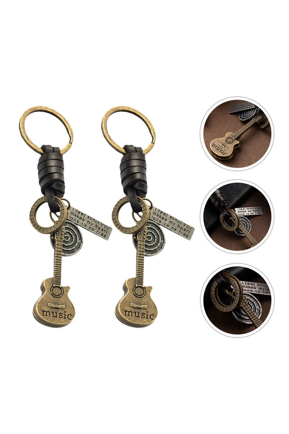 Vintage Keychain Guitar Keychains Zinc Alloy 2 Pcs