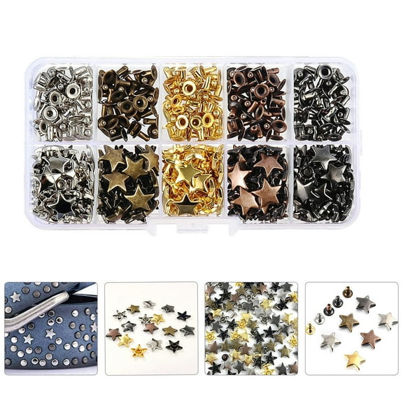 EXHUMKY 200 Sets Decorative Clothing Rivets Metal Star Studs for Diy Craft Projects
