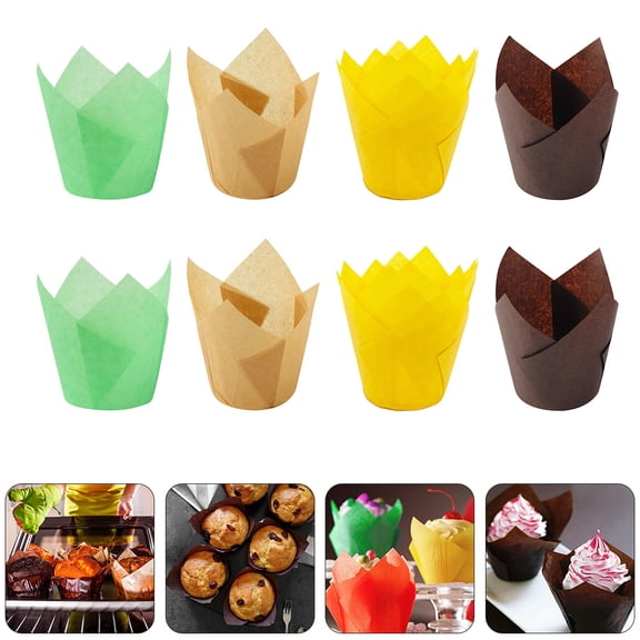 EXHUMKY 200Pcs Tulip Style Paper Cake Wrappers in Assorted Colors for DIY Baking and Desserts