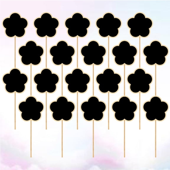 EXHUMKY Message Board Signs Flower Shaped Wooden Mini Blackboard Toppers Black Wood 20Pcs