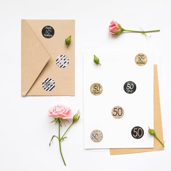 216pcs Candy Bottle Labels Circle Stickers for 50th Birthday Party, Envelope & Packaging Stickers, 50 Year Old Celebration