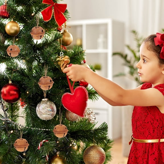 EXHUMKY 24Pcs Fine Workmanship Metal Rusty Bells for Christmas Tree Wreath and Rustic Wedding Decor