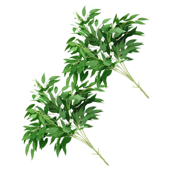 EXHUMKY Faux Green Willow Leaves Stems Realistic Appearance for Decor 2Pcs